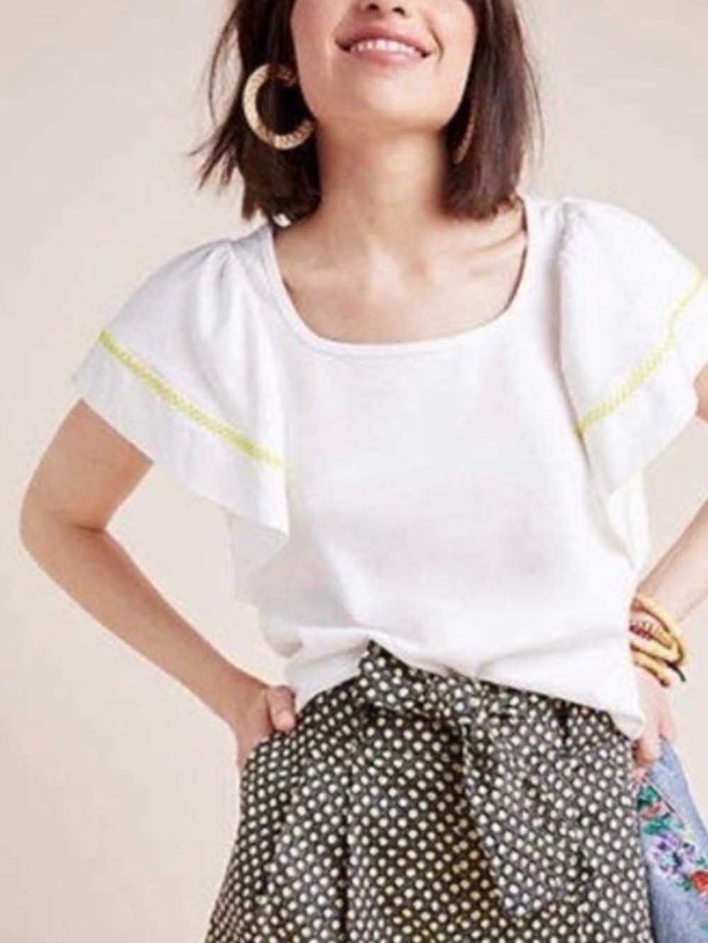 Anthropologie Maeve Sherman Flutter Sleeve Top